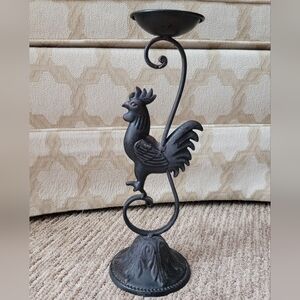 CAST METAL ROOSTER CANDLE HOLDER 13"-14" BLACK